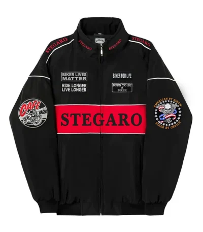 Stegaro Black Moto Bomber Jacket