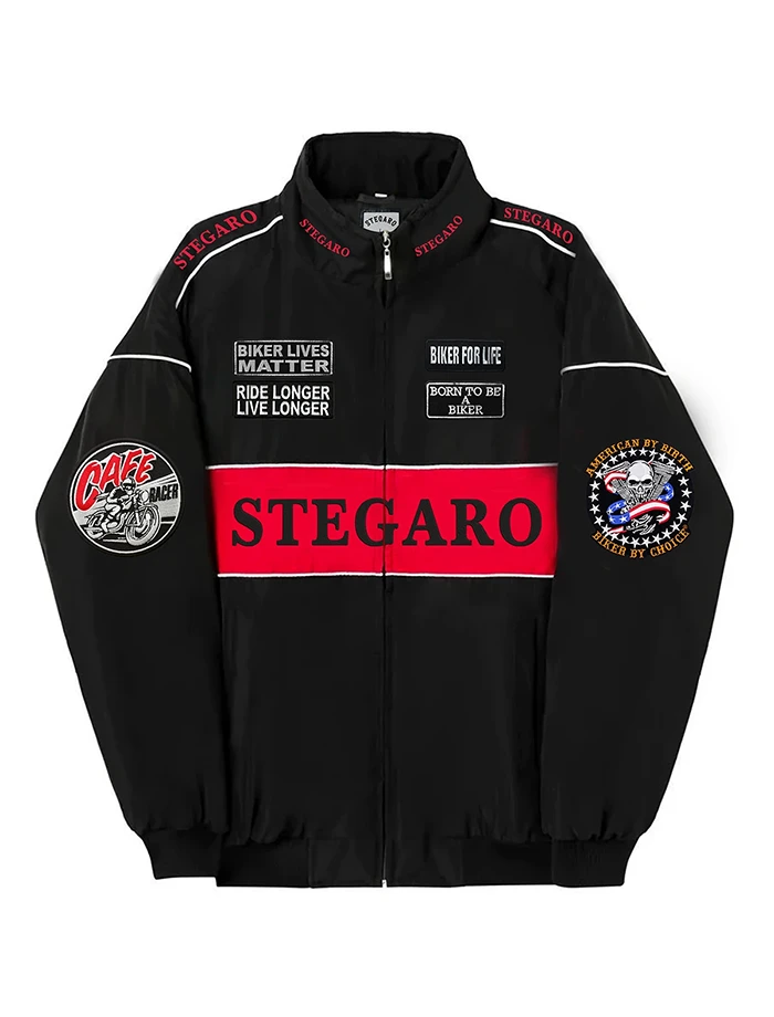 Stegaro Black Moto Bomber Jacket Stegaro Black Moto Bomber Jacket