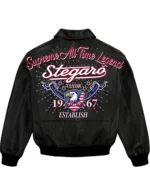 Stegaro Black Real Leather Bomber Jacket