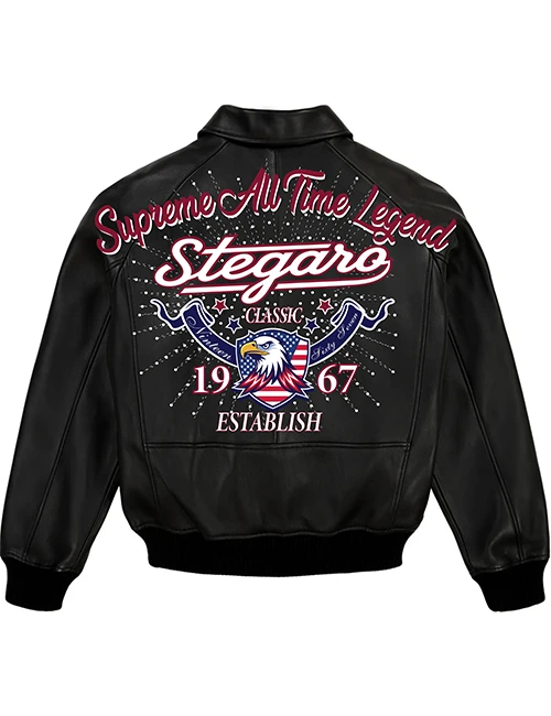 Stegaro Black Real Leather Bomber Jacket Stegaro Black Real Leather Bomber Jacket