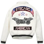 Stegaro White Bomber Genuine Leather Jacket