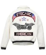 Stegaro White Bomber Genuine Leather Jacket