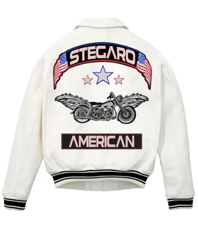 Stegaro White Bomber Genuine Leather Jacket