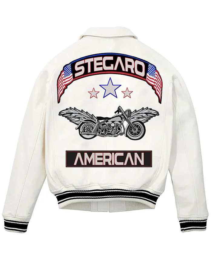 Stegaro White Bomber Genuine Leather Jacket Stegaro White Bomber Genuine Leather Jacket
