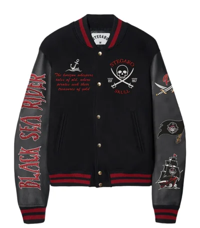 Stegaro Pirate Sea Rider Black Varsity Jacket