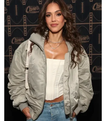 Super Bowl 2026 Jessica Alba Bomber Jacket