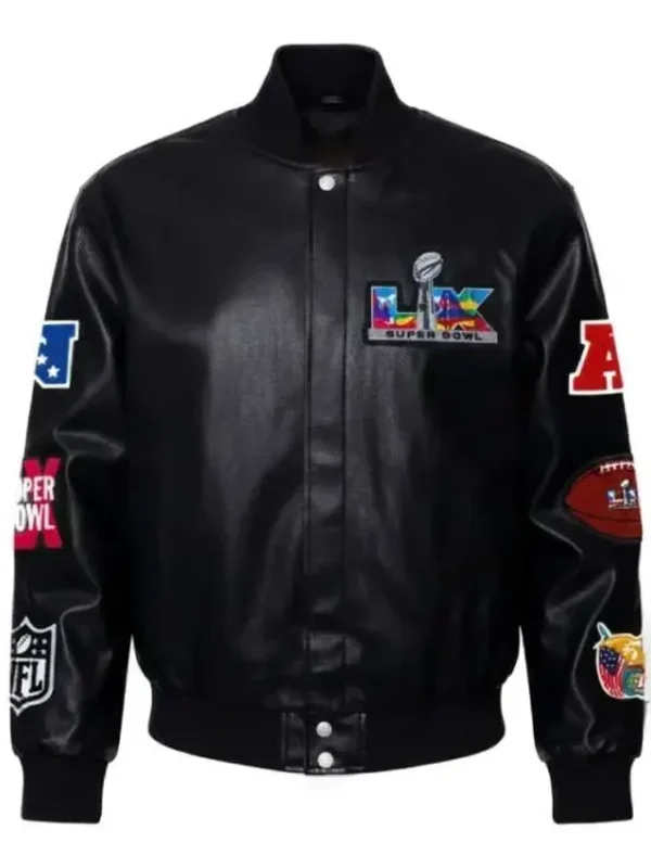 Super Bowl LX Black Leather Jacket