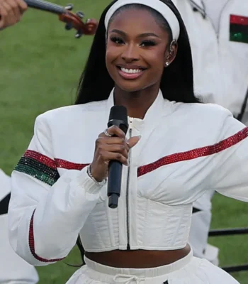 Super Bowl LX Coco Jones White Jacket