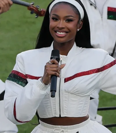 Super Bowl LX Coco Jones White Jacket