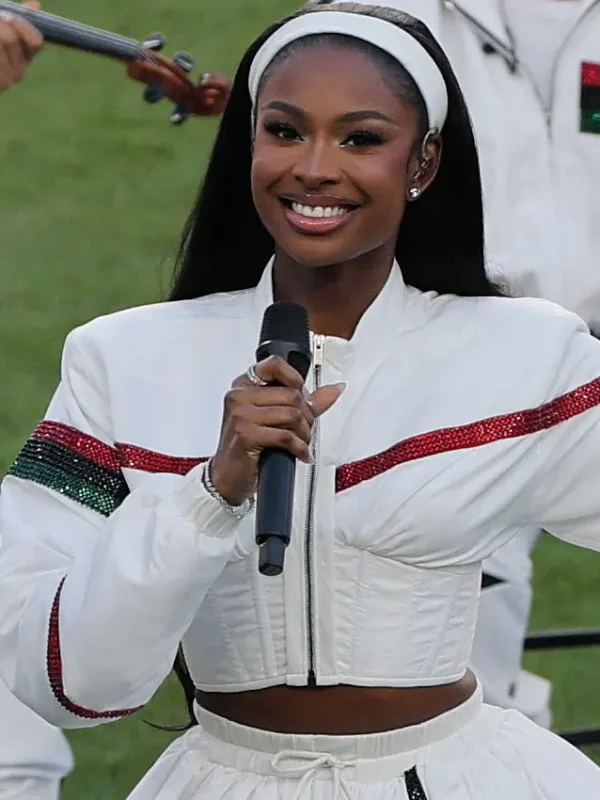 Super Bowl LX Coco Jones White Jacket
