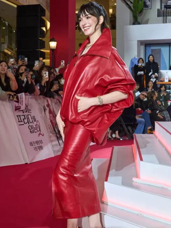The Devil Wears Prada 2 Event Anne Hathaway Red Coat