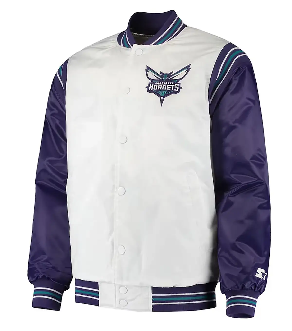 The Enforcer Charlotte Hornets Varsity Satin Jacket The Enforcer Charlotte Hornets Varsity Satin Jacket