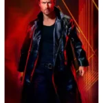 The Running Man Glen Powell Black Leather Coat