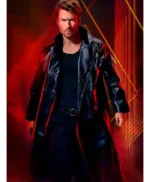 The Running Man Glen Powell Black Leather Coat