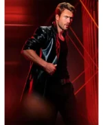 The Running Man Glen Powell Black Leather Coat