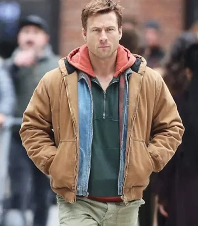 The Running Man Glen Powell Brown Jacket