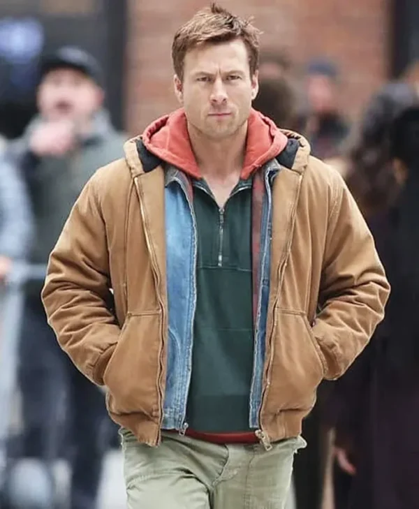 The Running Man Glen Powell Brown Jacket