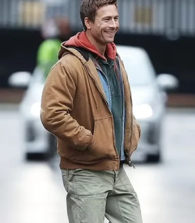 The Running Man Glen Powell Brown Jacket
