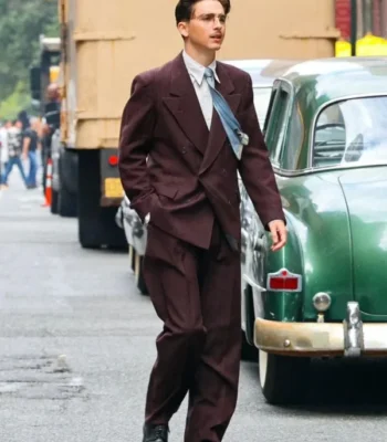 Timothée Chalamet Marty Supreme Maroon Suit