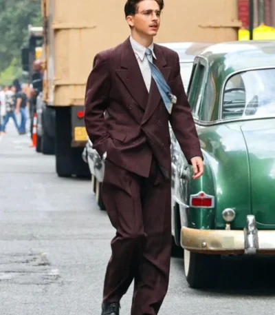 Timothée Chalamet Marty Supreme Maroon Suit