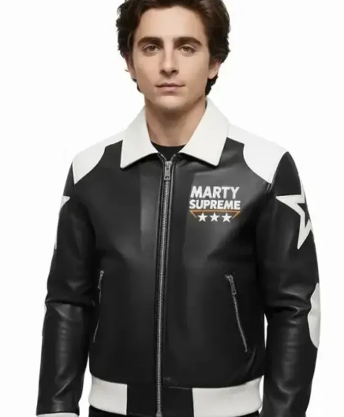 Timothée Chalamet Marty Supreme Star Leather Jacket Timothée Chalamet Marty Supreme Star Leather Jacket