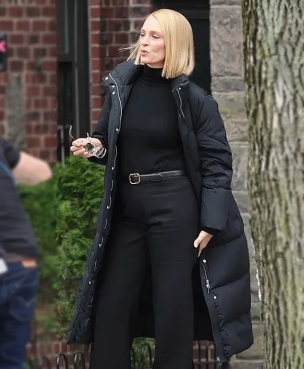 Uma Thurman Dexter Resurrection S01 Black Puffer Coat