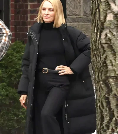 Uma Thurman Dexter Resurrection S01 Black Puffer Coat