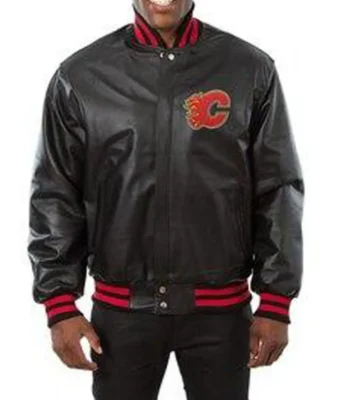 Varsity Calgary Flames Black Leather Jacket
