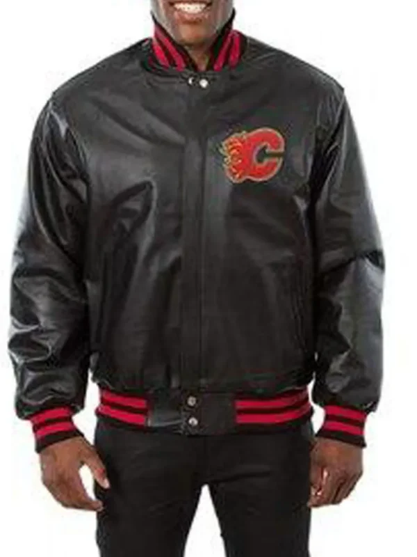 Varsity Calgary Flames Black Leather Jacket
