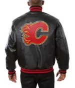 Varsity Calgary Flames Black Leather Jacket