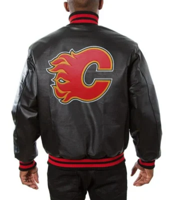Varsity Calgary Flames Black Leather Jacket
