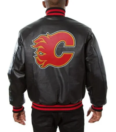 Varsity Calgary Flames Black Leather Jacket