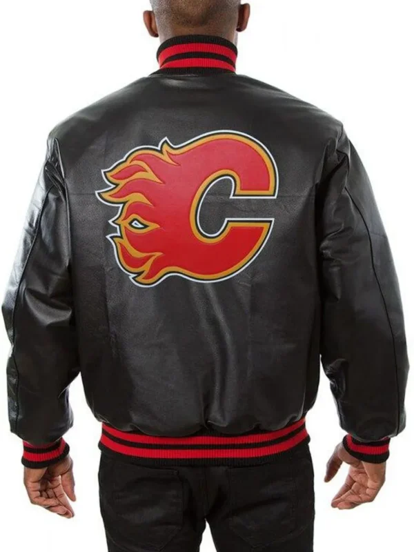 Varsity Calgary Flames Black Leather Jacket