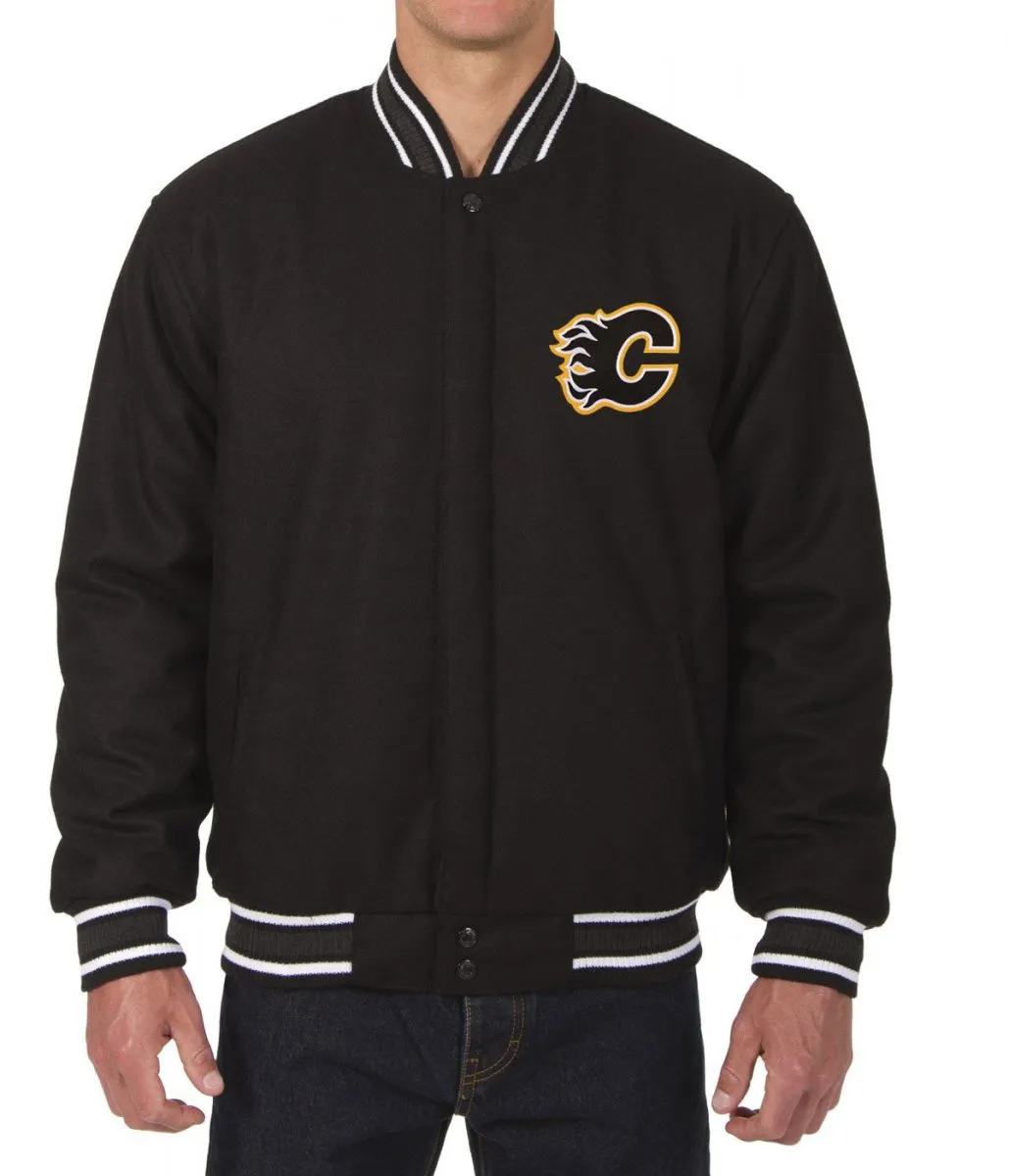 Varsity Calgary Flames Black Wool Jacket Varsity Calgary Flames Black Wool Jacket