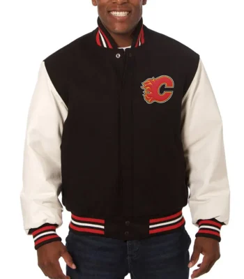 Varsity Calgary Flames Black and White Two-Tone Jacket