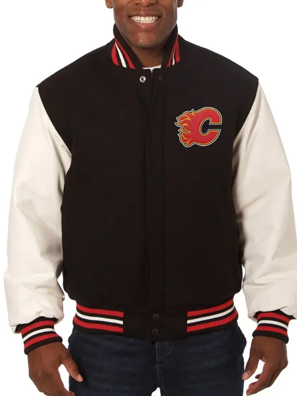 Varsity Calgary Flames Black and White Two-Tone Jacket