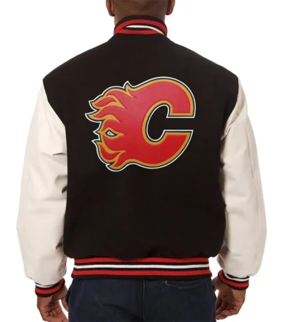 Varsity Calgary Flames Black and White Two-Tone Jacket