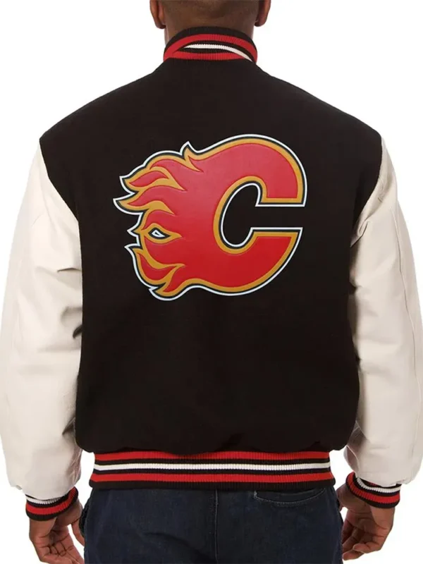 Varsity Calgary Flames Black and White Two-Tone Jacket