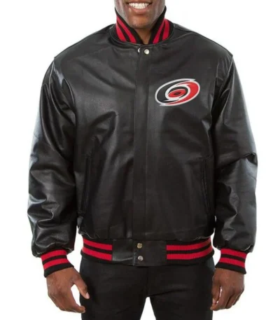 Varsity Carolina Hurricanes Black Leather Jacket