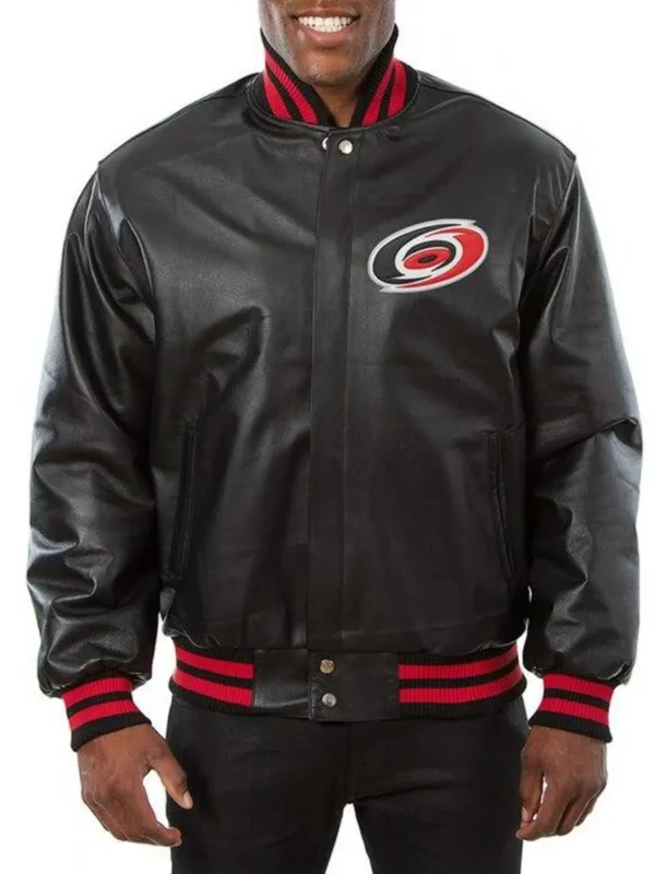 Varsity Carolina Hurricanes Black Leather Jacket