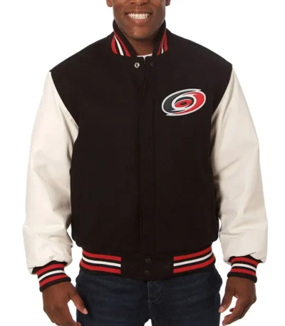 Varsity Carolina Hurricanes Black and White Two-Tone Jacket
