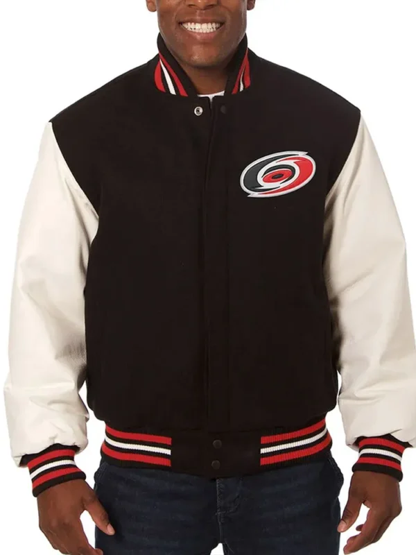Varsity Carolina Hurricanes Black and White Two-Tone Jacket