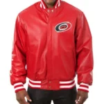Varsity Carolina Hurricanes Red Leather Jacket