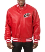 Varsity Carolina Hurricanes Red Leather Jacket