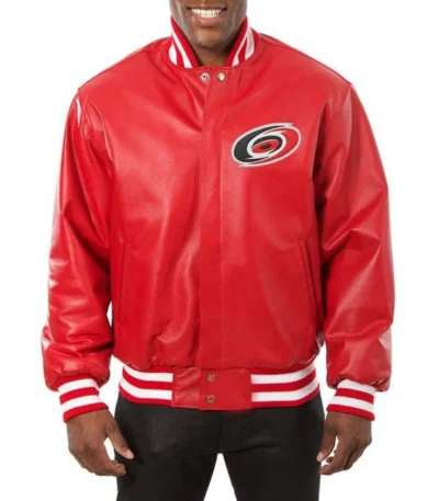 Varsity Carolina Hurricanes Red Leather Jacket