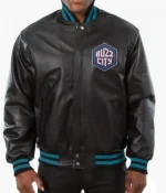 Varsity Charlotte Hornets Black Leather Jacket