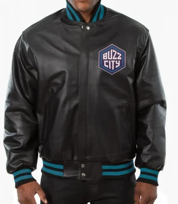 Varsity Charlotte Hornets Black Leather Jacket