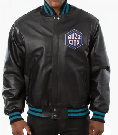 Varsity Charlotte Hornets Black Leather Jacket