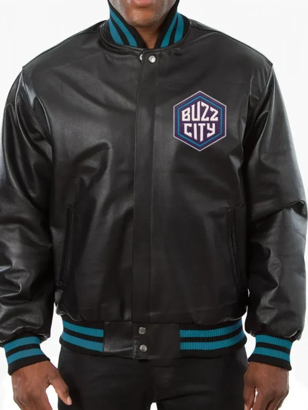 Varsity Charlotte Hornets Black Leather Jacket