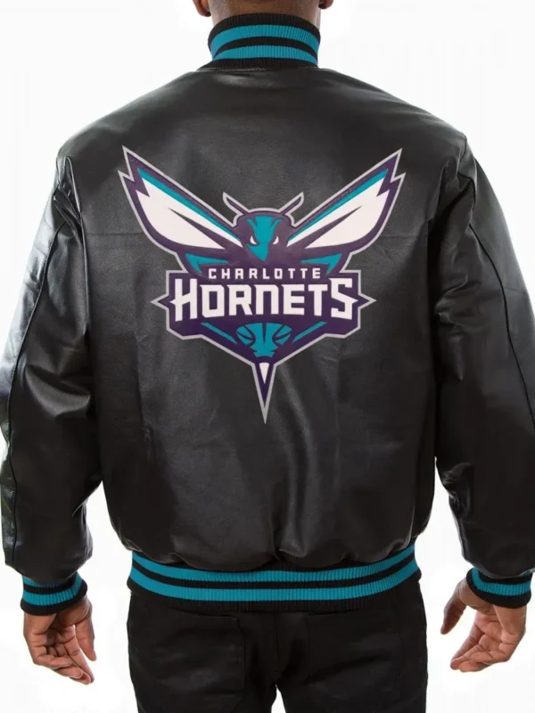 Varsity Charlotte Hornets Black Leather Jacket